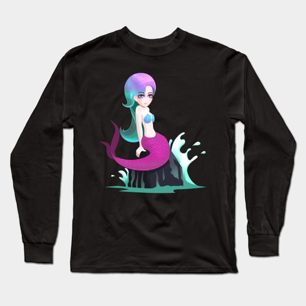 Colorful Cute Mermaid Long Sleeve T-Shirt by TheBeardComic